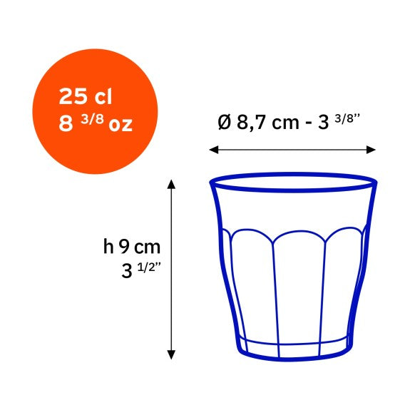BTE 4 VERRES PICARDIE 250 ML ASS. PASTEL