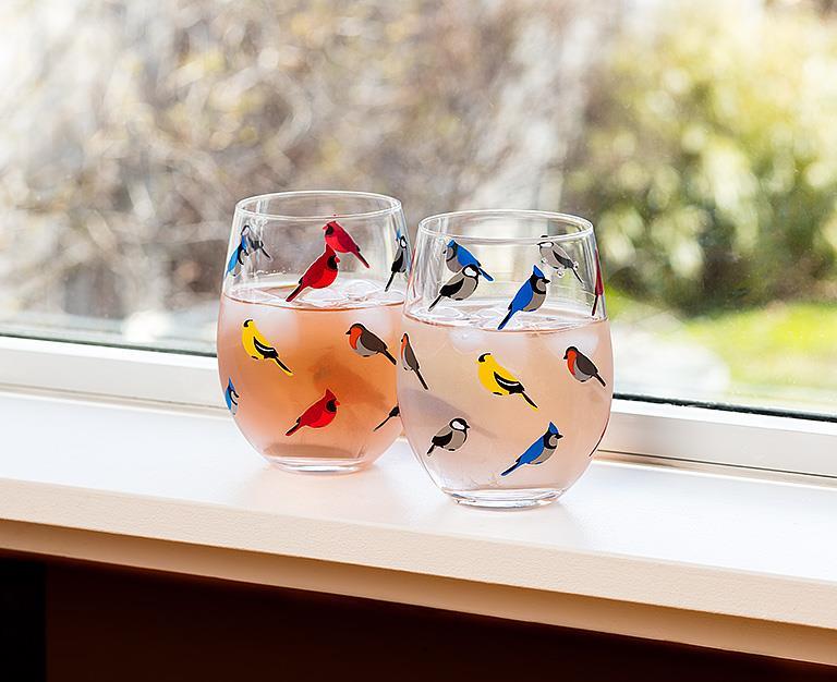 VERRE VIN SANS PIED OISEAUX