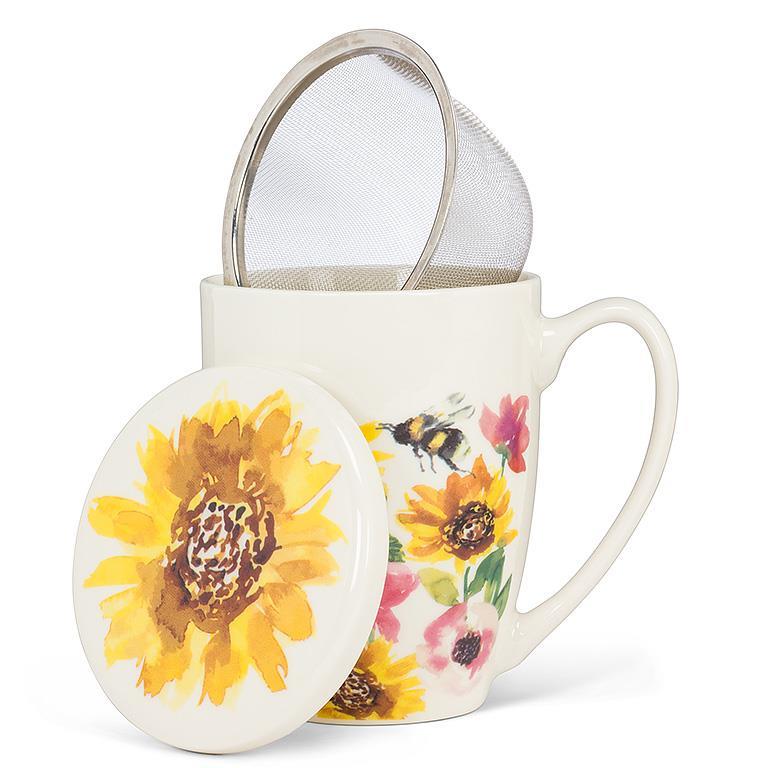 TASSE AVEC INFUSEUR FLEURS ET ABEILLE 12 OZ