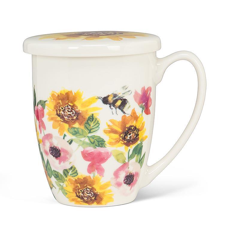 TASSE AVEC INFUSEUR FLEURS ET ABEILLE 12 OZ