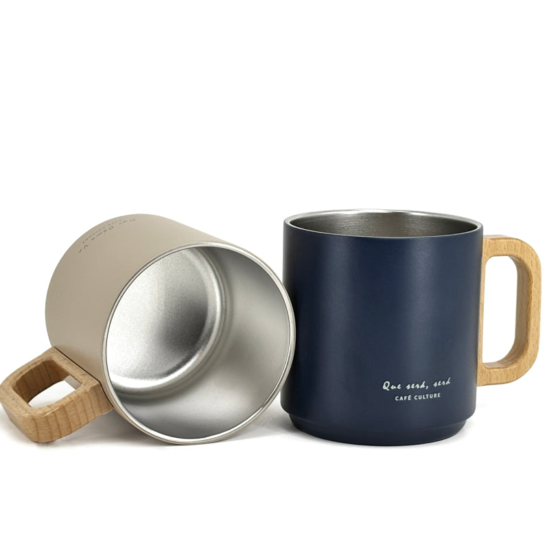 TASSE DOUBLE PAROI INOX/BOIS BLEU MARIN 400 ML