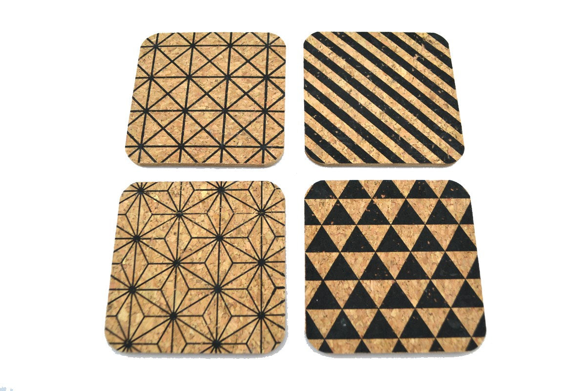 ENS. 4 SOUS-VERRE MOTIFS NOIRS LIÈGE