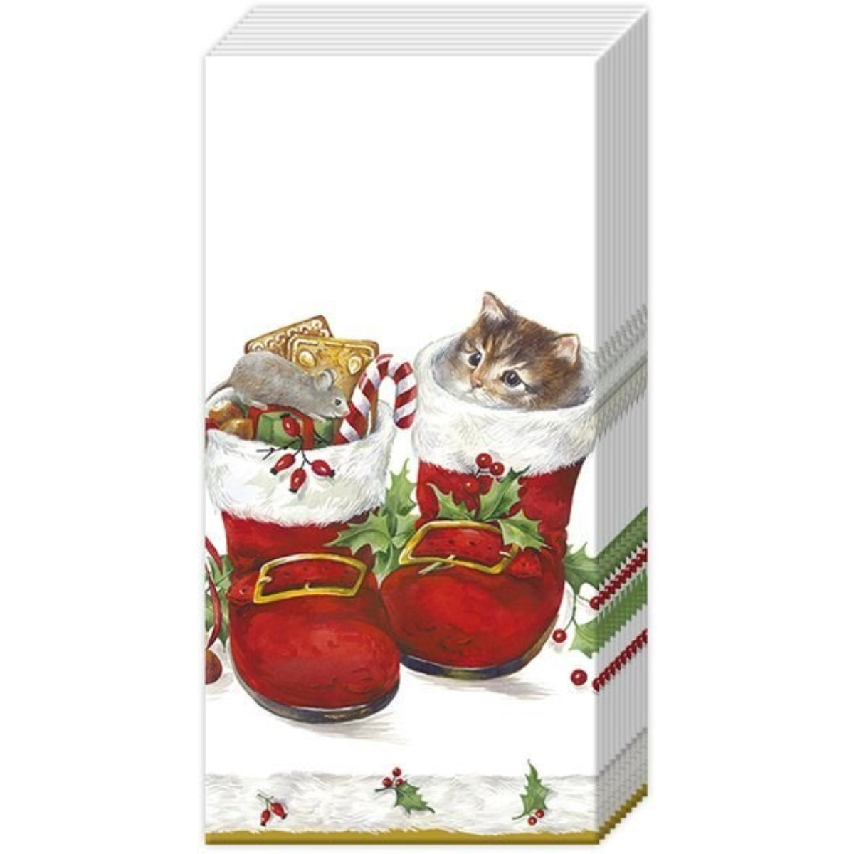 PQT 10 MOUCHOIRS BOTTES ET CHATS DE NOEL