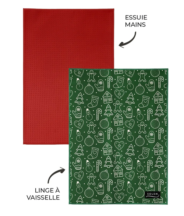 DUO LINGE À VAISELLE ET ESSUIE-MAIN DE NOEL