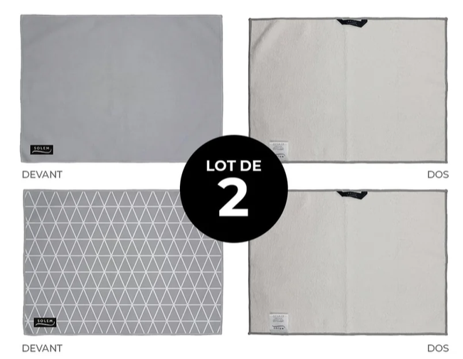 2 TAPIS DE SÉCHAGE POUR VAISSELLE MICROFIBRE LES ÉLÉGANTS - GRIS