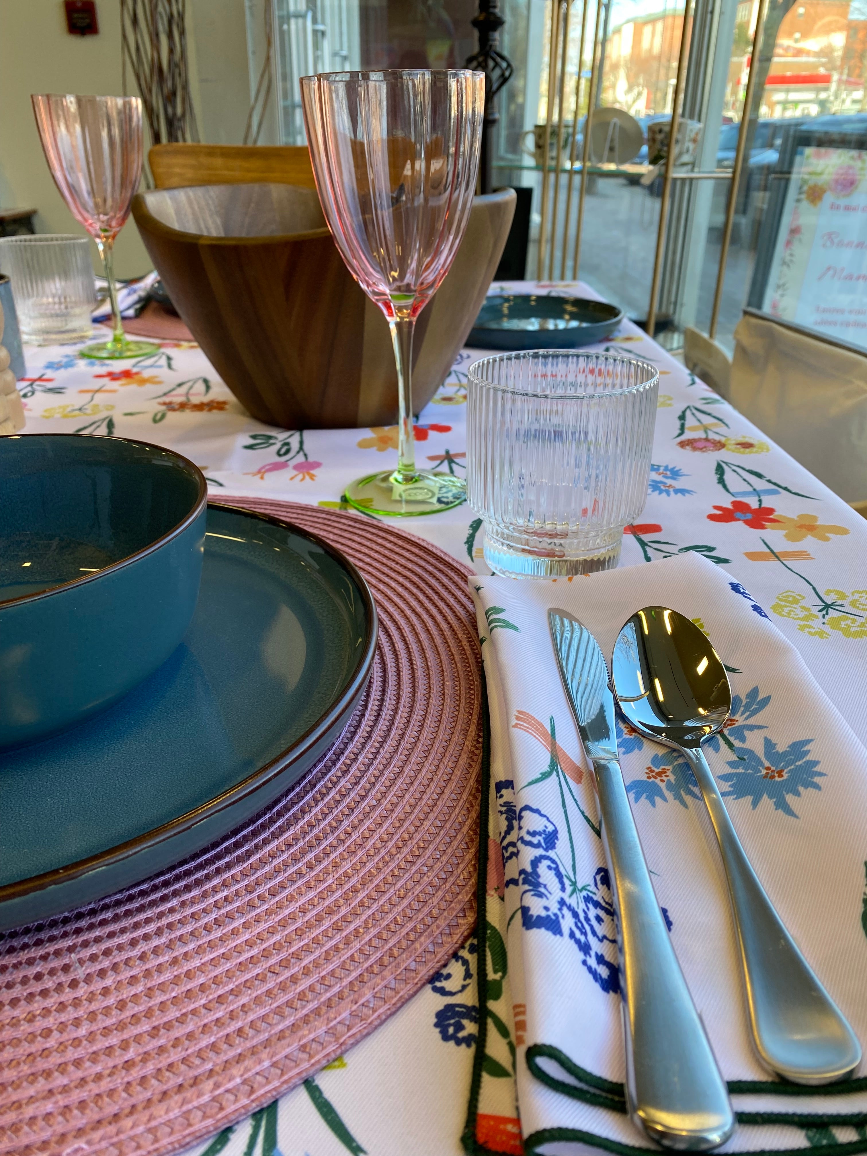 SERVIETTE TISSU BOTANY BLANCHE / ROSE PALE