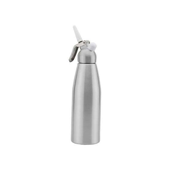 Siphon culinaire professionnel en acier inoxydable pour crème fouettée et émulsions chaudes ou froides.