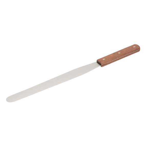 Spatule palette droite (10'') de pâtisserie en acier inoxydable avec manche en bois riveté, conçue pour lisser, étaler et glacer les gâteaux.