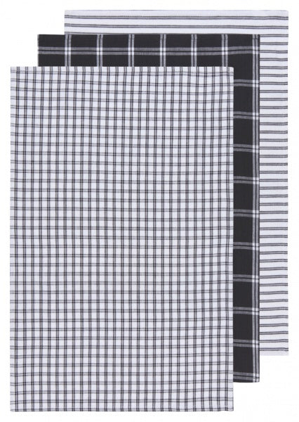 ENS.3 LINGES VAISSELLE TIC.TAC.TOE NOIR/BLANC