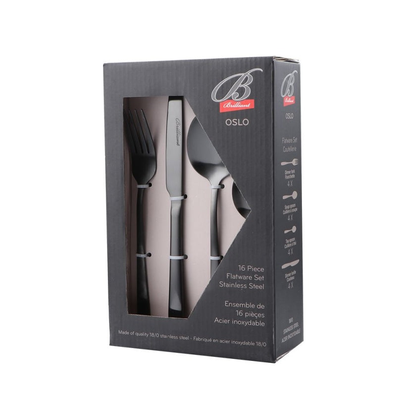 COUTELLERIE 16 PCES OSLO INOX NOIR