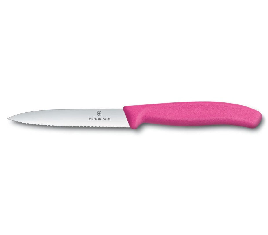 COUTEAU 4'' VICTORINOX DENTELÉ ROSE BOUT POINTU