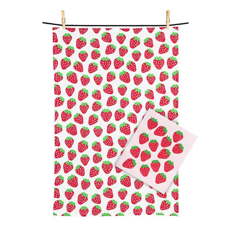 ENS. LINGE A VAISSELLE ET LINGE SUEDOIS FRAISE