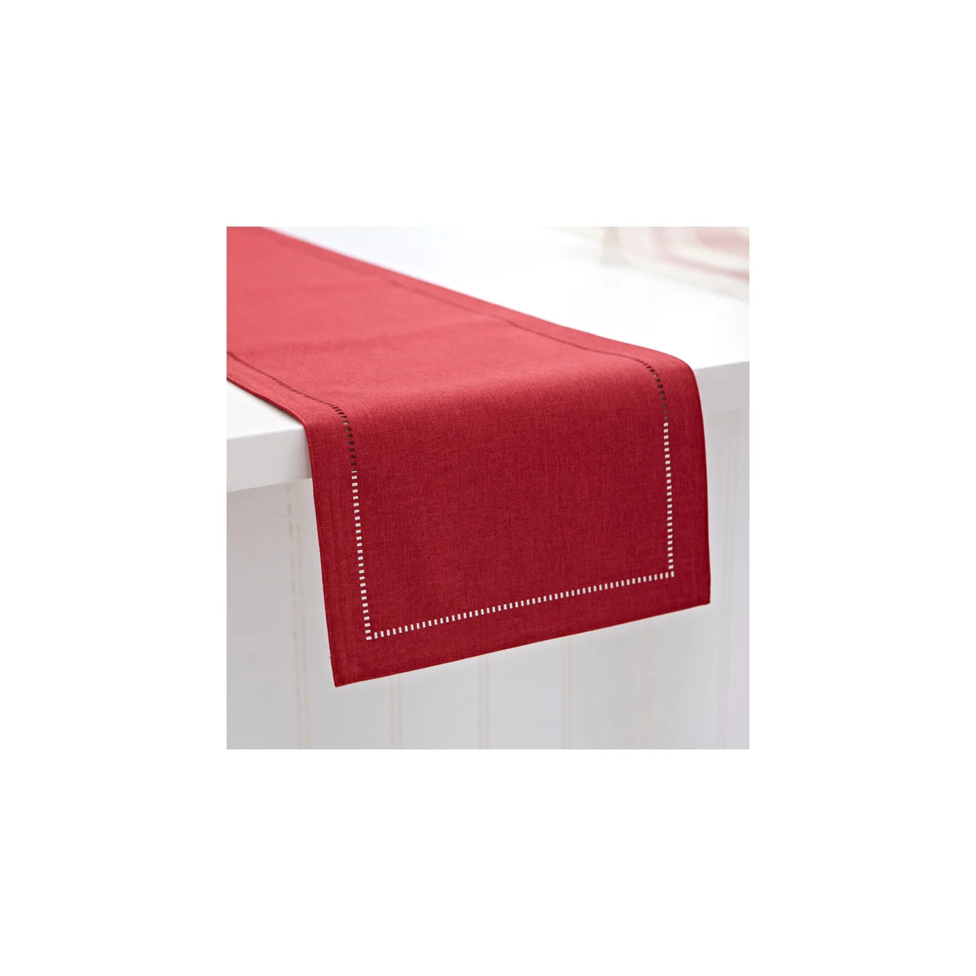 CHEMIN TABLE HEMSTITCH ROUGE 14X72