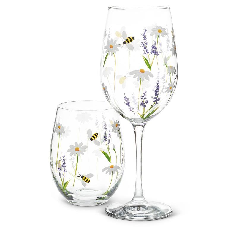 VERRE SANS PIED LAVANDE ET ABEILLES