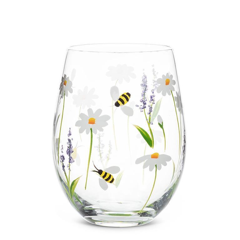 VERRE SANS PIED LAVANDE ET ABEILLES