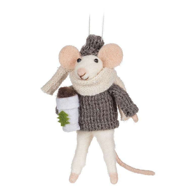 ORNEMENT SOURIS LAINE DE MERINO CAFÉ