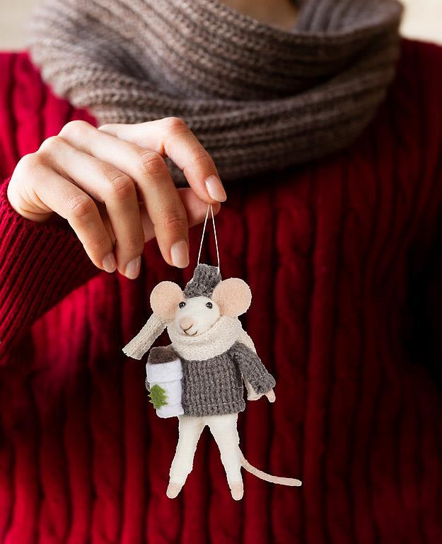 ORNEMENT SOURIS LAINE DE MERINO CAFÉ