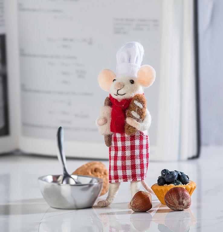 ORNEMENT SOURIS LAINE MERINO CHEF PATISSIER