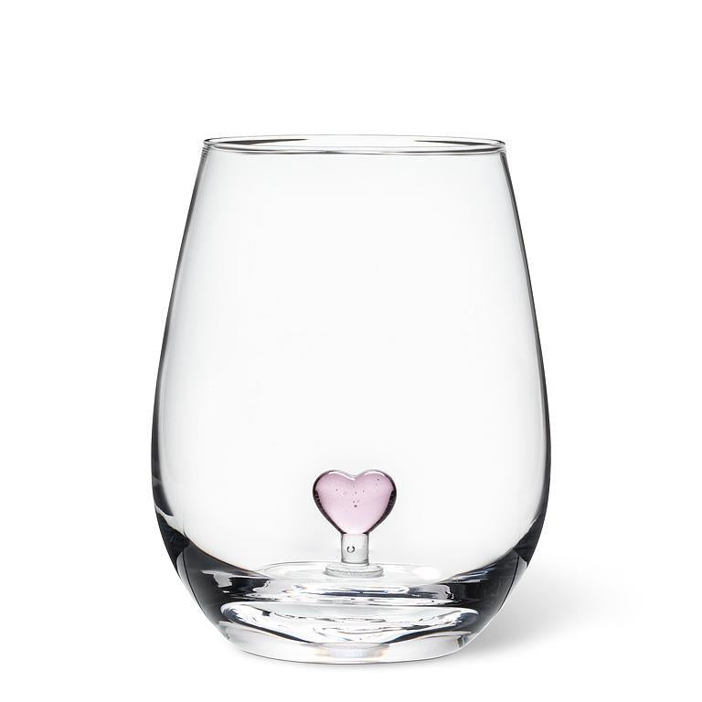 VERRE A VIN SANS PIED COEUR ROSE