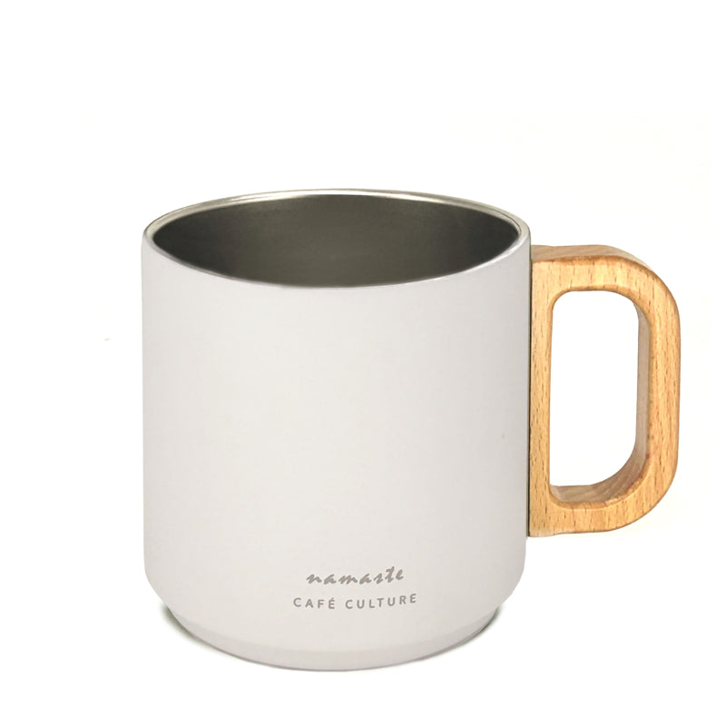 TASSE DOUBLE PAROI INOX/BOIS BLANCHE 400ML