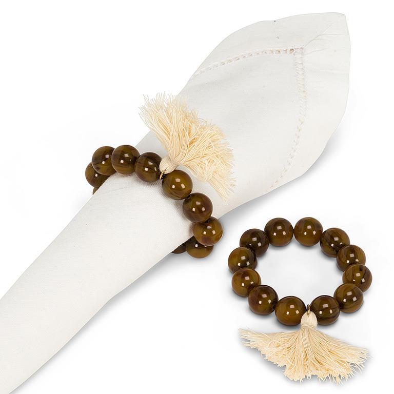 ROND DE SERVIETTE MARBRE BRUN AVEC POMPON