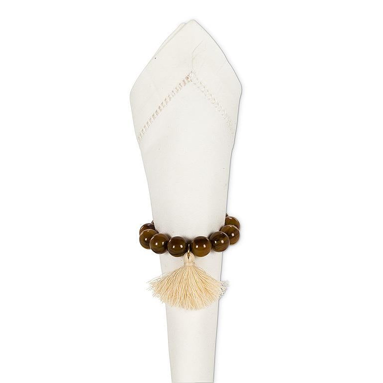 ROND DE SERVIETTE MARBRE BRUN AVEC POMPON
