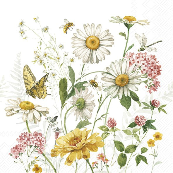 PQT 20 SERVIETTES PAPIER WILDFLOWER AND BUTTERFLY