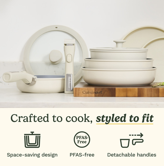 BATTERIE DE CUISINE EN ALUMINIUM FORGÉ DE 13 PIECES AVEC POIGNÉES DÉTACHABLES CUISINART