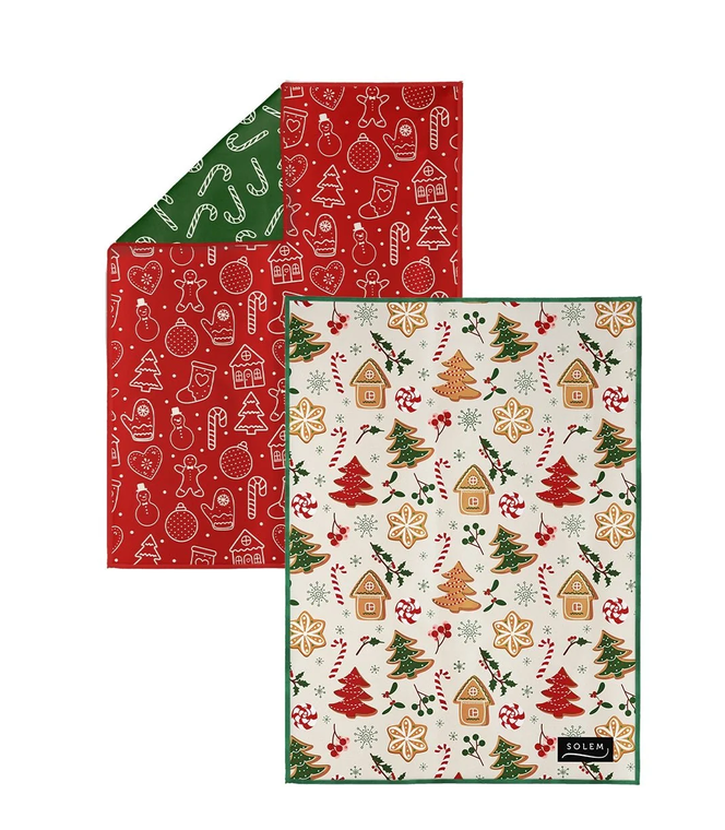 2 LINGES VAISSELLE MICROFIBRE MAISON PAIN D'ÉPICE