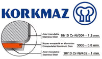 CASSEROLE KORKMAZ 3,8 LITRES ACIER INOXYDABLE AVEC MANCHE ET COUVERCLE