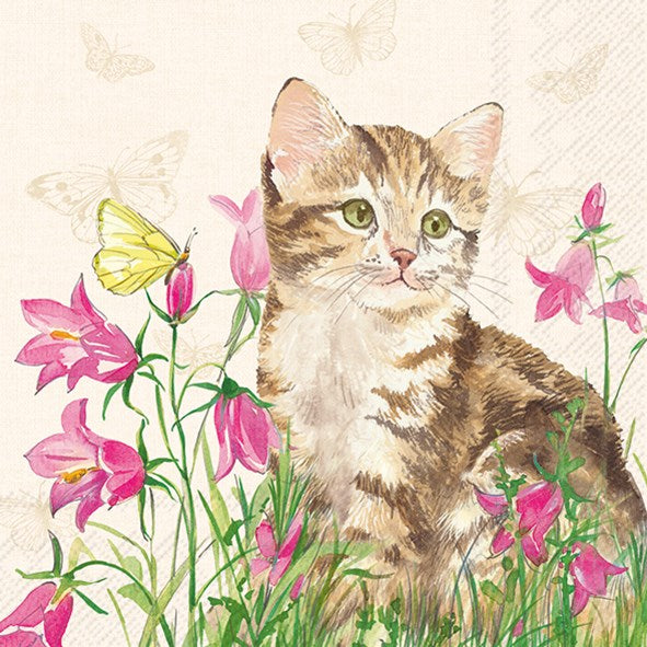 PQT 20 SERVIETTES - CHAT AVEC FLEURS