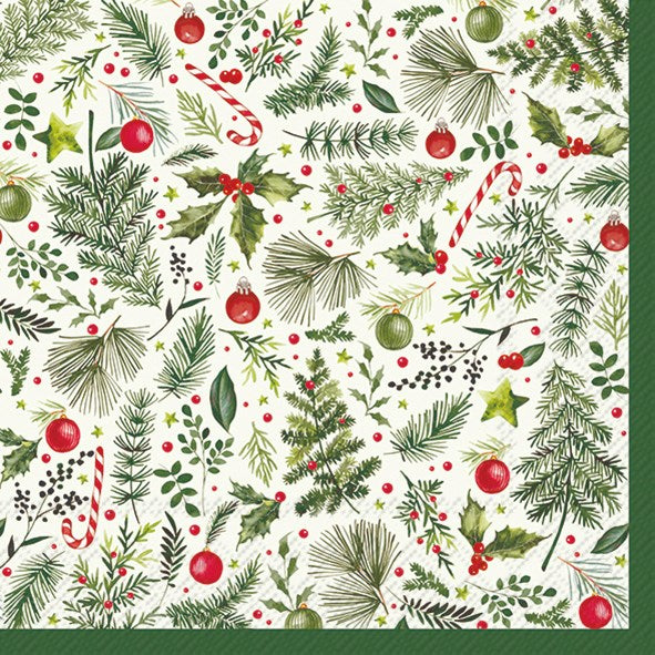 PQT 20 SERVIETTES PAPIER BRANCHES ET BOULES DE NOËL