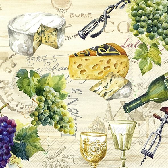 PQT 20 SERVIETTES VIN ET FROMAGE