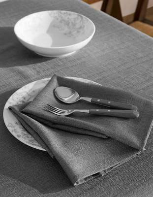 ENS. 4 SERVIETTES DE TABLE FAUX LIN - CHARBON