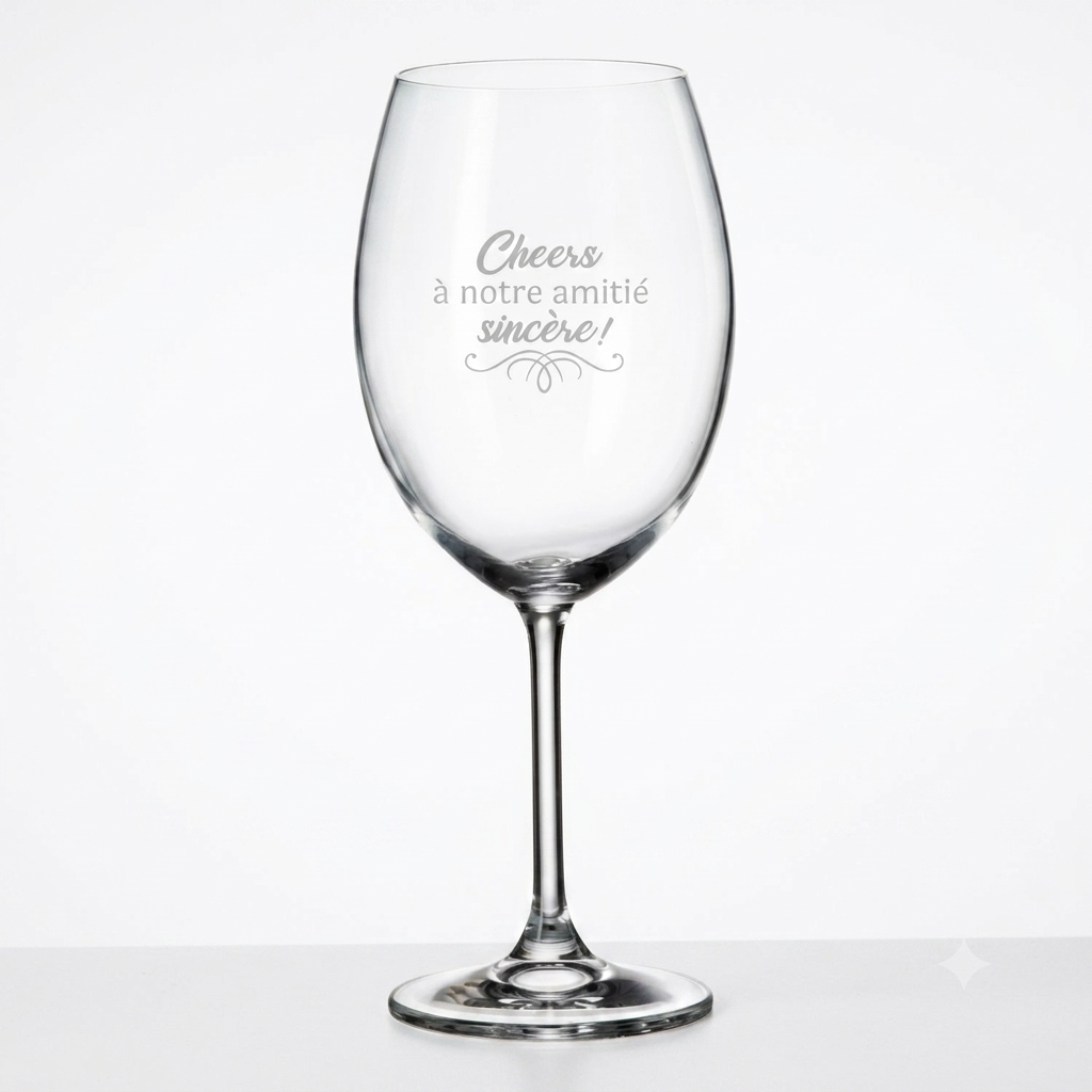 VERRE À VIN AVEC PIED - CHEERS À NOTRE AMITIÉ SINCÈRE!
