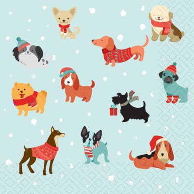 PQT 20 SERVIETTES PAPIER CHIENS NOEL