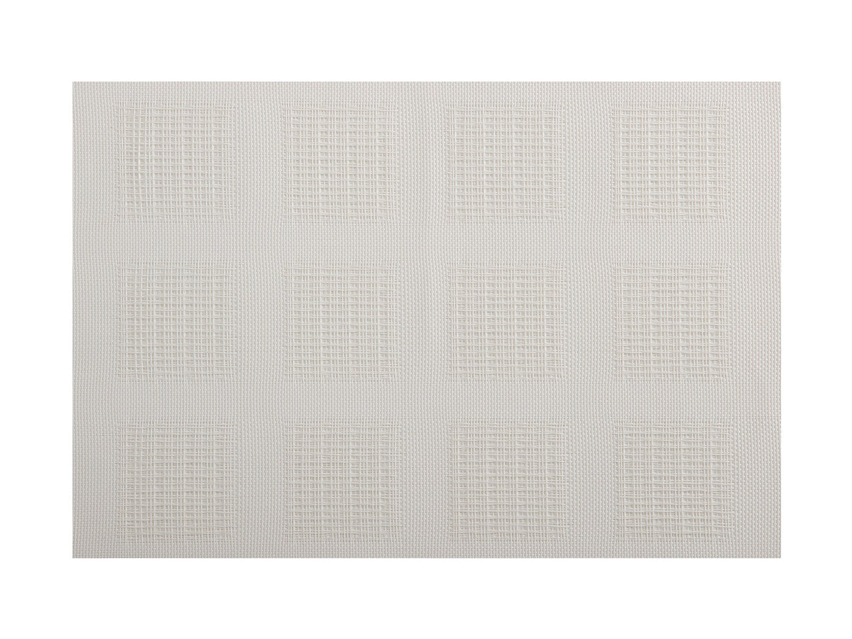 Napperon de table rectangulaire en matière tissée blanc cassé avec motif damier texturé sur fond blanc, Maxwell Williams