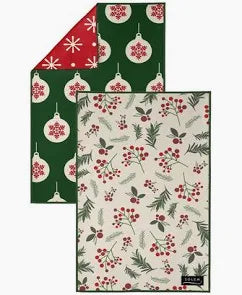 2 LINGES VAISSELLE MICROFIBRE SOUS LES SAPINS NOEL