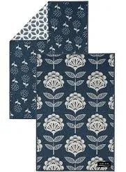 2 LINGES VAISSELLE MICROFIBRE NATURE INDIGO