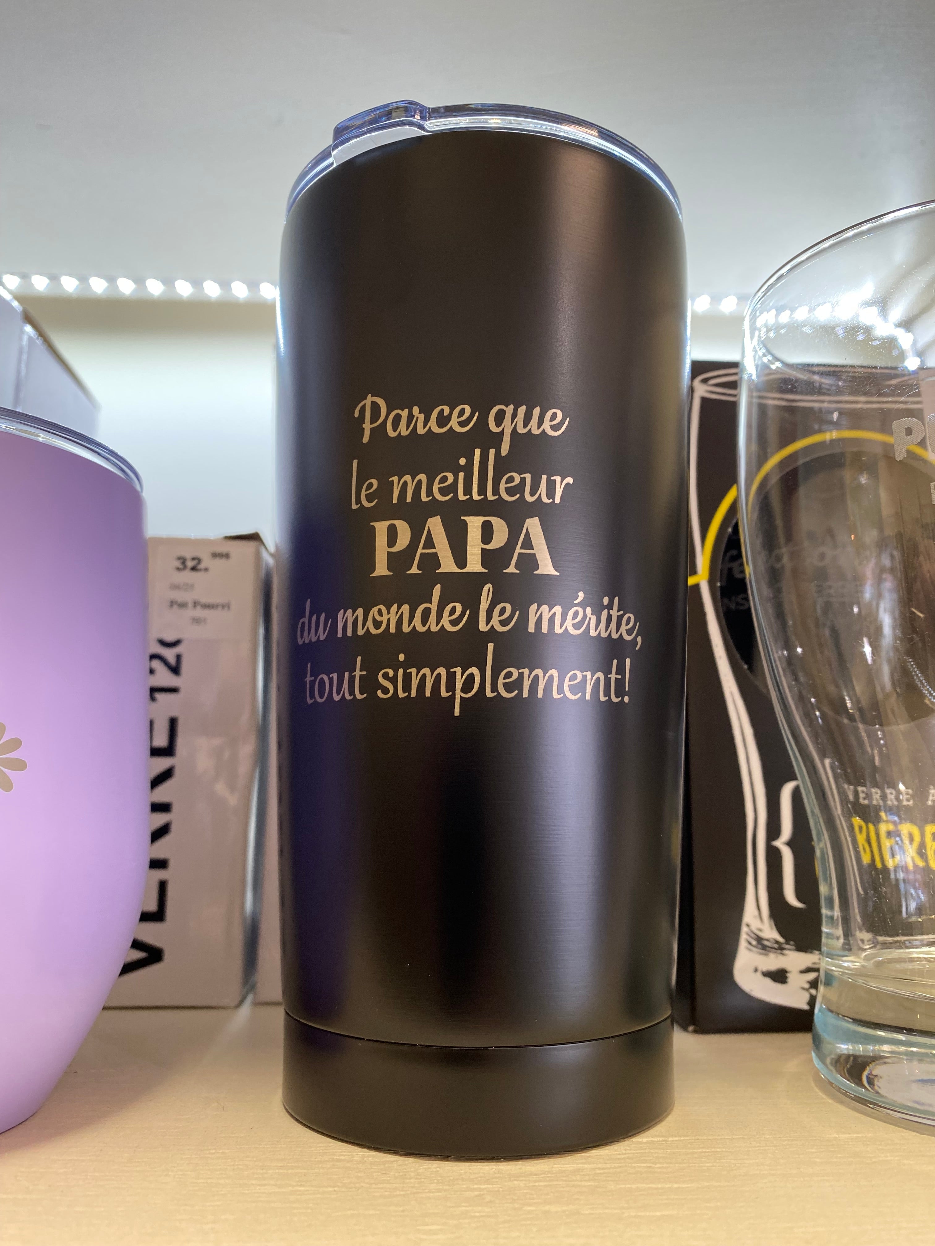 VERRE TUMBLER NOIR MEILLEUR PAPA 12 OZ