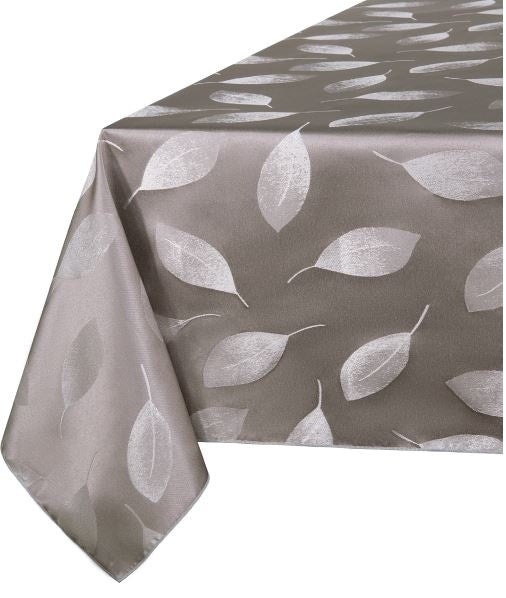 NAPPE 60X104  FEUILLES  ARGENT/BLANC