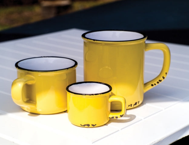 TASSE CAP. ENAMEL JAUNE 8 OZ