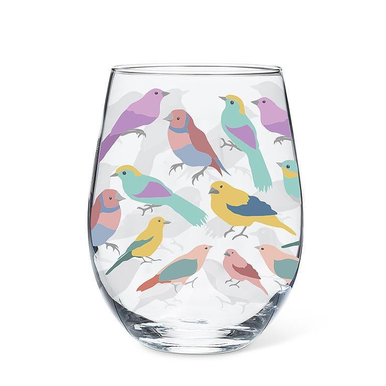 VERRE A VIN SANS PIED OISEAUX PASTELS 14OZ